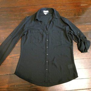 Express Black Portofino Button Up Blouse M Slim